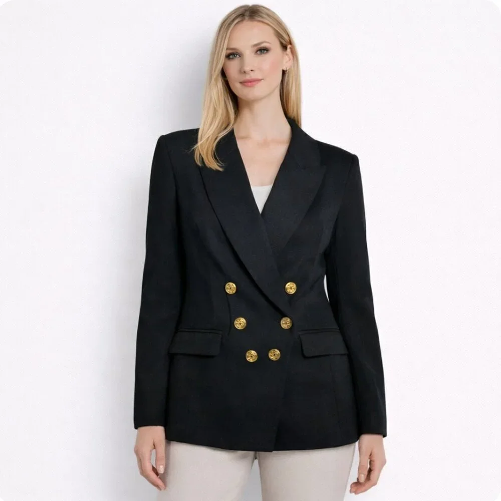 CAbi Navy Preppy Blazer Women’s Size 6 Yacht Club Nautical Gold Buttons